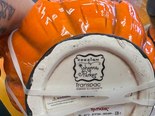 New Joanna Parker ceramic pumpkin soup stein with spoon