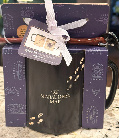 New Rae Dunn x Harry Potter ceramic coloring changing coffee mug and wand gift set THE MAUDERS MAP