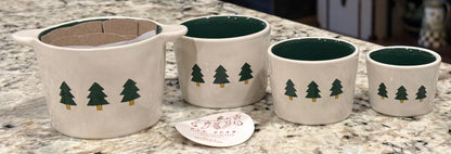 New Rae Dunn white ceramic Christmas pine tree measuring cup set