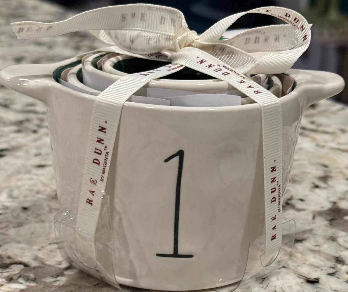 New Rae Dunn white ceramic Christmas pine tree measuring cup set