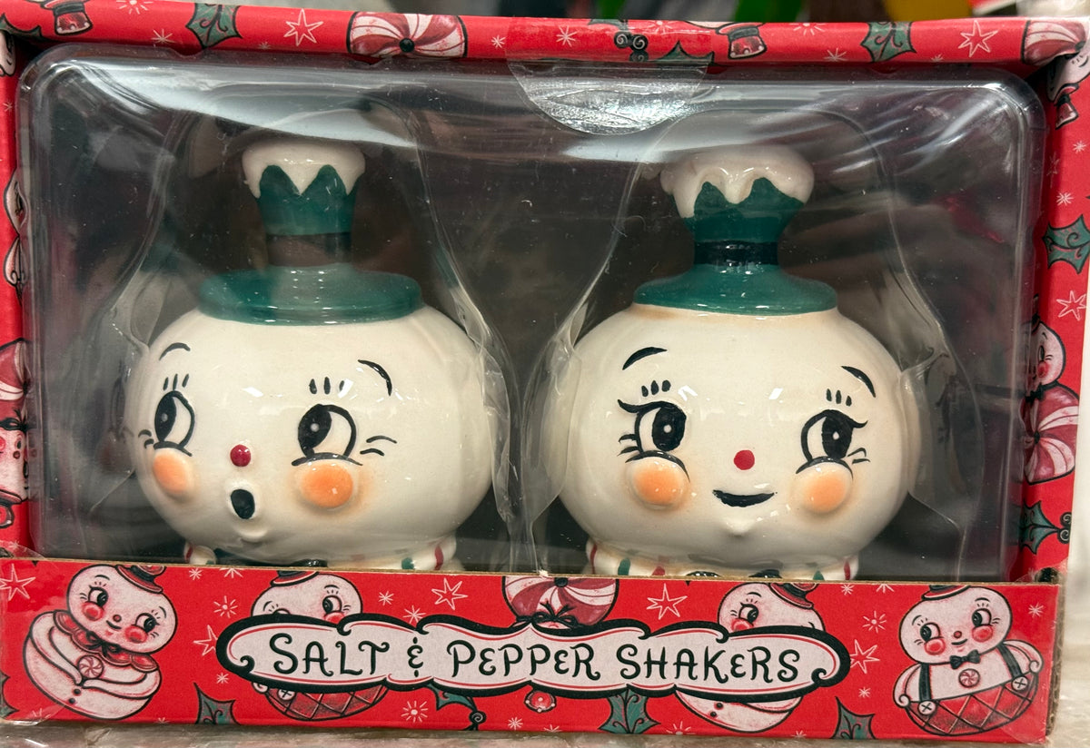 New release Christmas Johanna Parker snowman head salt & pepper shaker set
