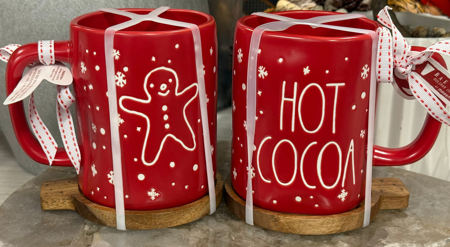 New Rae Dunn Christmas ceramic HOT COCOA matte red gingerbread coffee mug