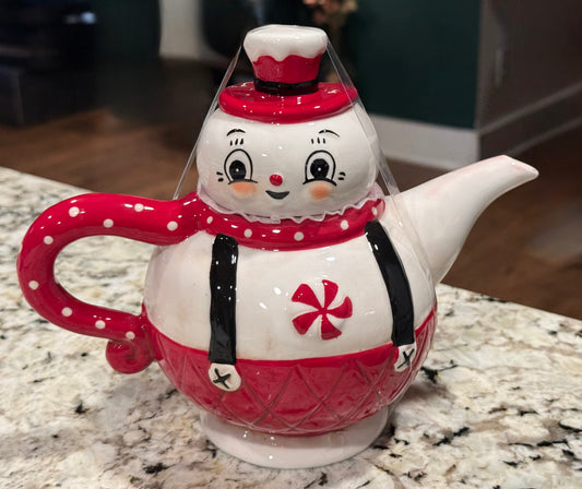 New release Christmas Johanna Parker snowman Christmas teapot suspender pants, polka dot handle