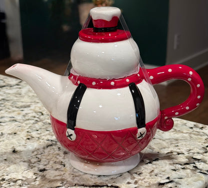 New release Christmas Johanna Parker snowman Christmas teapot suspender pants, polka dot handle