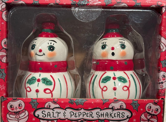 New release Christmas Johanna Parker snowman swirl salt pepper shaker set