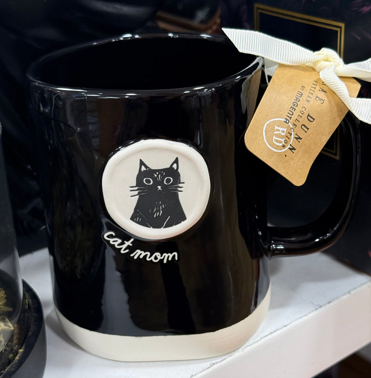 New Rae Dunn black iridescent ceramic coffee mug CAT MOM