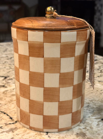 New 8” ceramic Made in India butter check canister decor