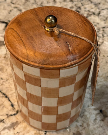New 8” ceramic Made in India butter check canister decor