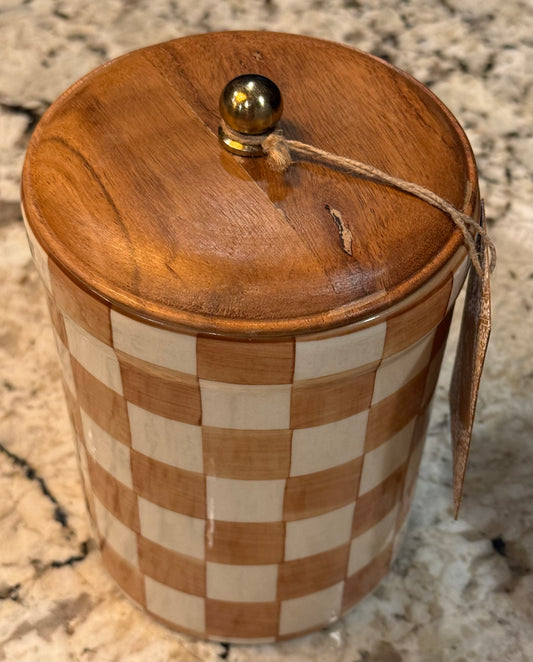 New 8” ceramic Made in India butter check canister decor