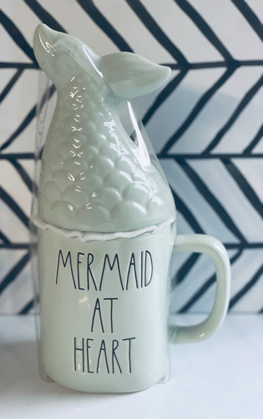 New Rae Dunn ceramic mermaid mint green topper coffee mug