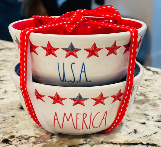 New Rae Dunn ceramic Americana bowl set USA/LIBERTY