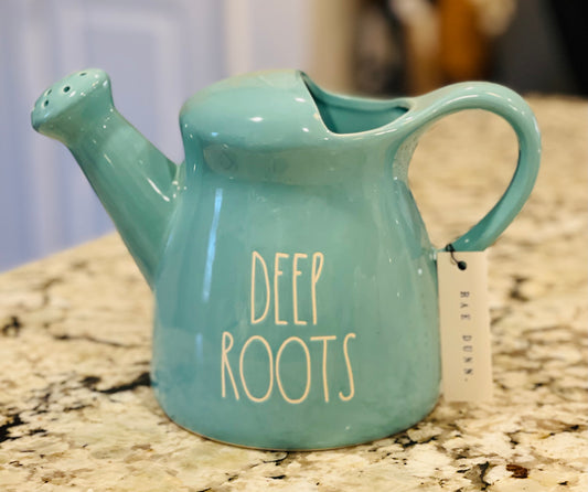 Rae Dunn ceramic decor watering can DEEP ROOTS