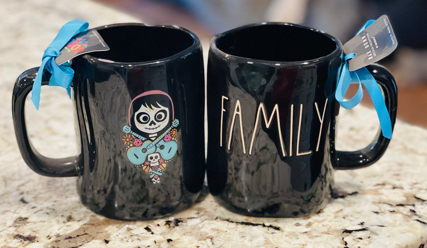 New Rae Dunn black iridescent ceramic Pixar COCO movie coffee mug-FAMILY