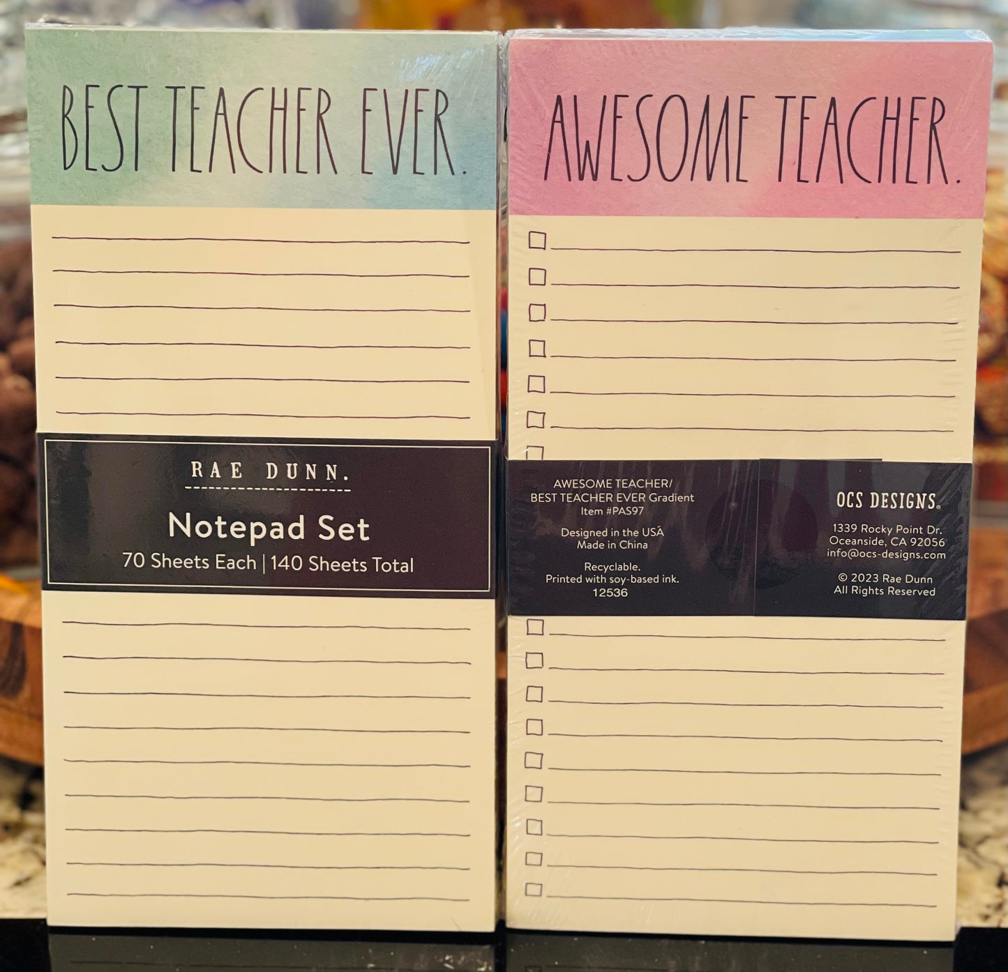 New Rae Dunn 2-pack Teacher notepad set AWESOME TEACHER/BEST TEACHER EVER