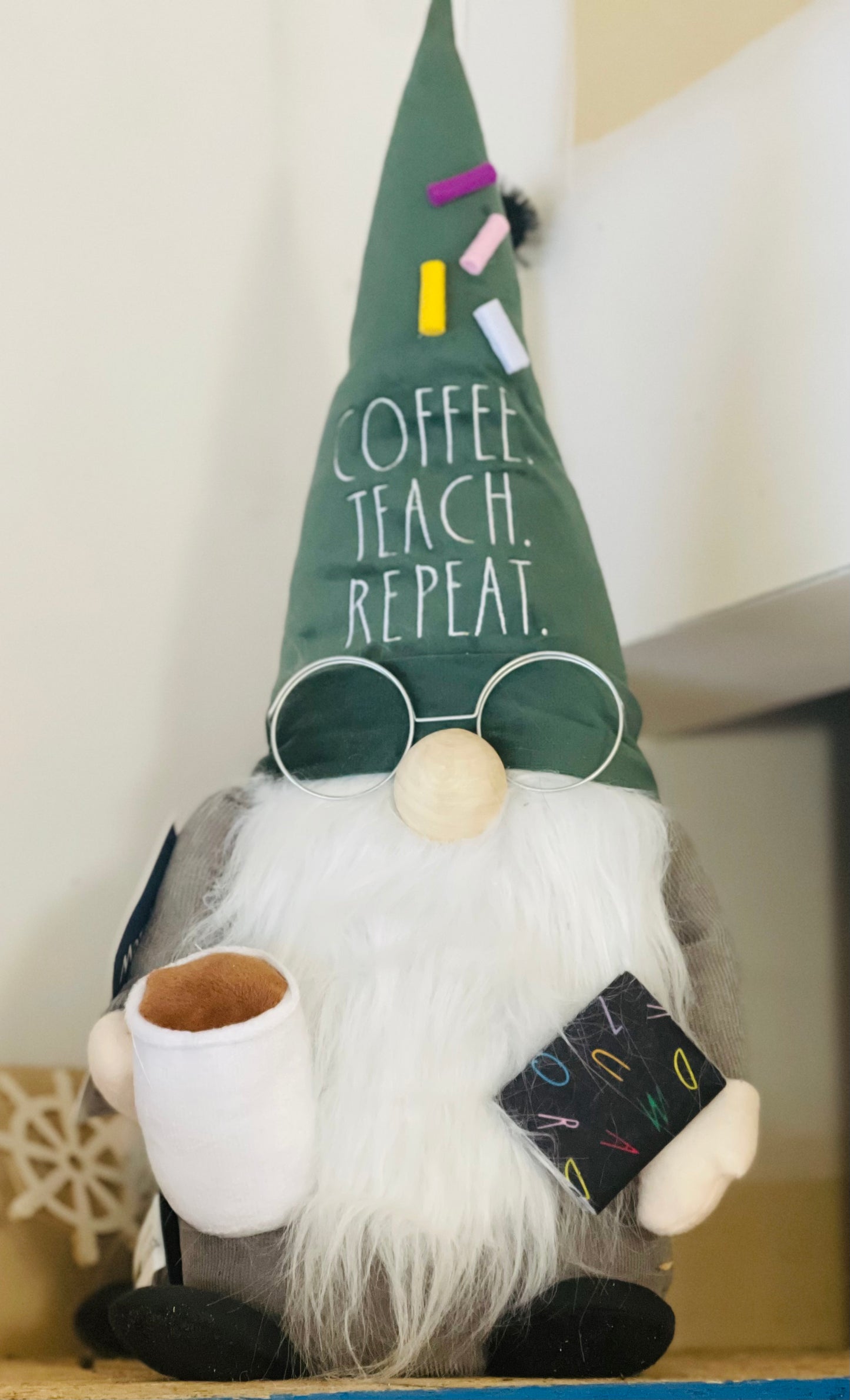 New Rae Dunn plush gnome COFFEE TEACH REPEAT