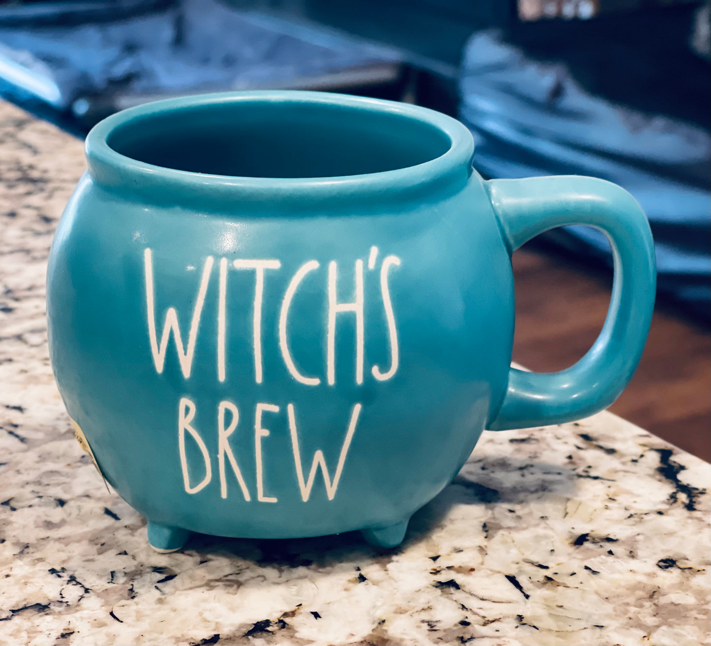 New Rae Dunn blue ceramic caldron Halloween coffee mug WITCHE’S BREW