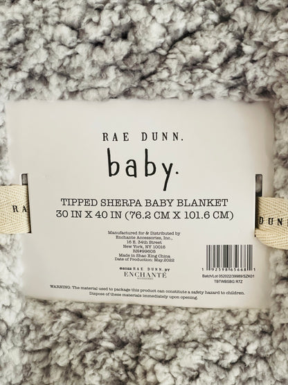 New Rae Dunn baby Sherpa blanket gray-COZY 30x40