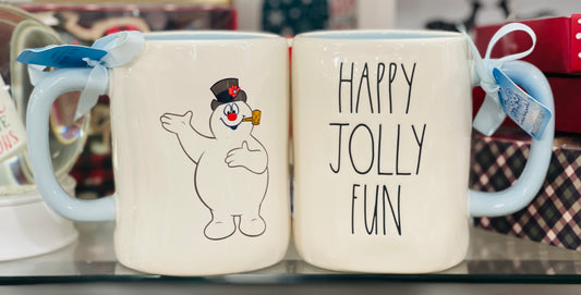 New Rae Dunn Frosty The Snowman ceramic coffee mug-HAPPY JOLLY FUN