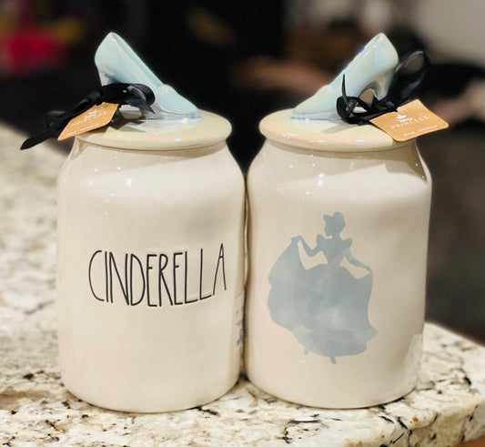 New Rae Dunn Disney Cinderella canister slipper topped CINDERELLA