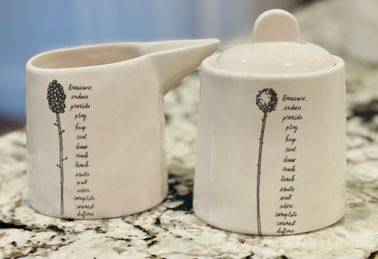 Rae Dunn white ceramic HTF vintage ceramic Sentiment collection CREAM & SUGAR