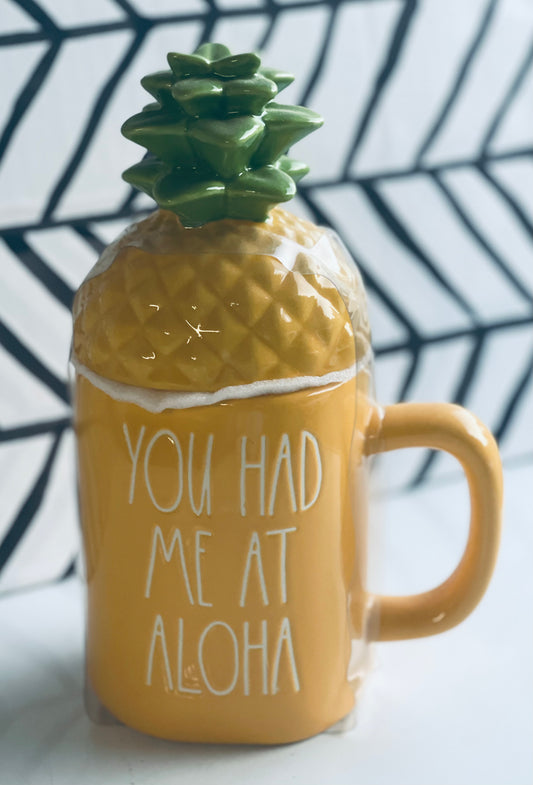 New Rae Dunn yellow pineapple ceramic topper coffee mug