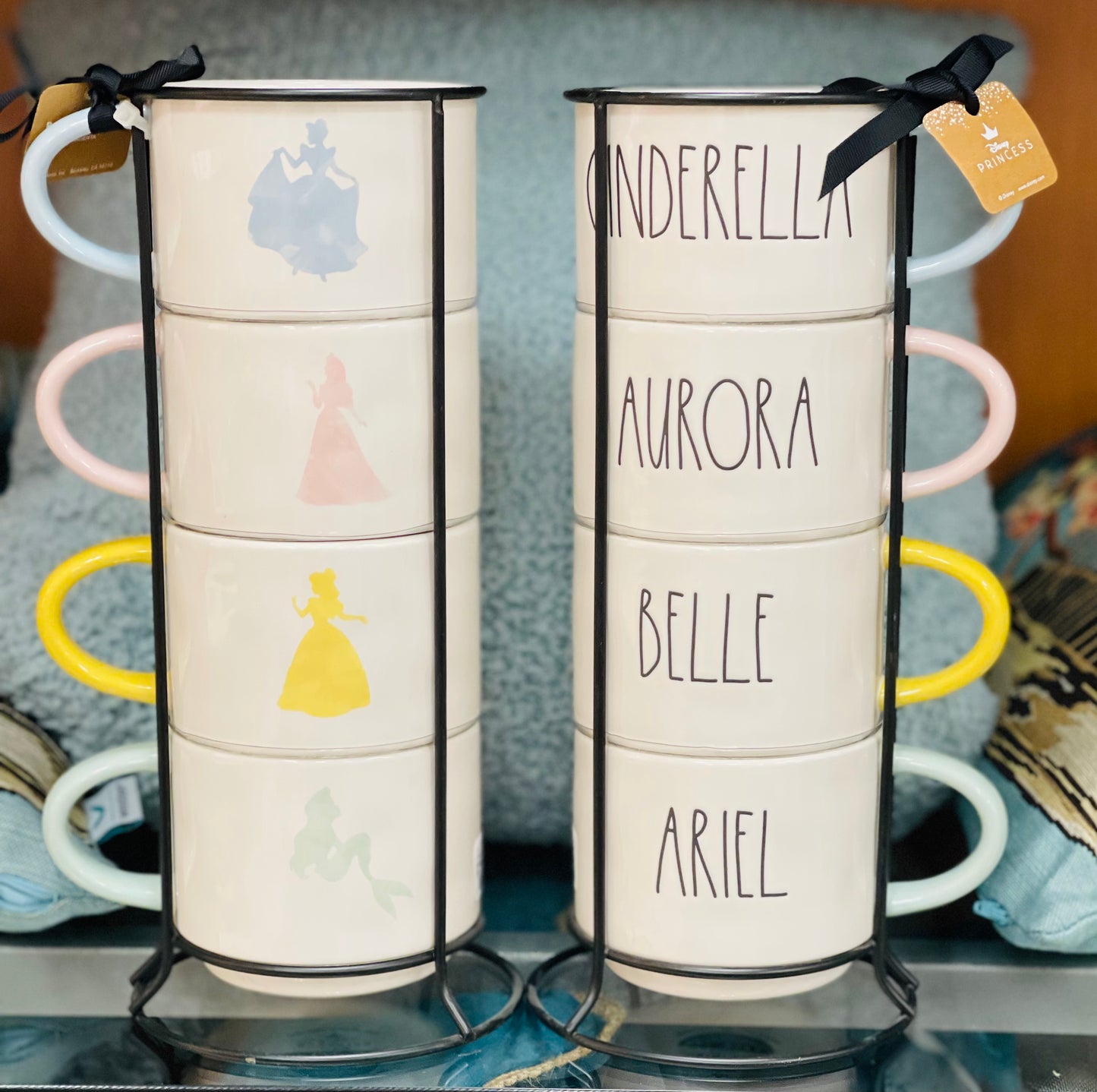 New Rae Dunn Disney Princess 4-piece mug stacker set with holding rack