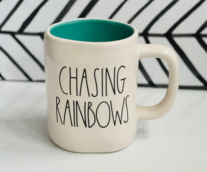 New Rae Dunn ceramic coffee mug-CHASING RAINBOWS