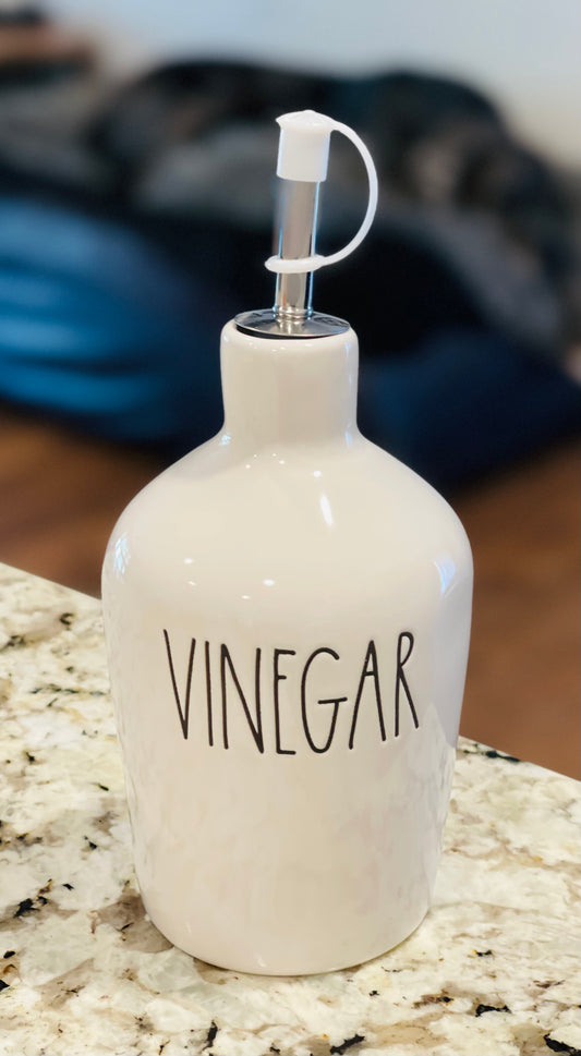 New Rae Dunn white ceramic VINEGAR bottle 5”