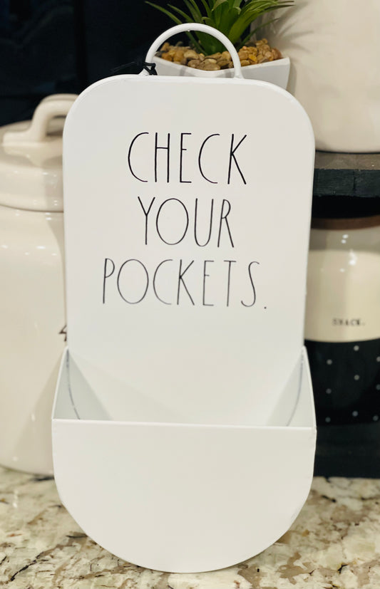 New Rae Dunn metal wall mount decor/change holder white-CHECK YOUR POCKETS