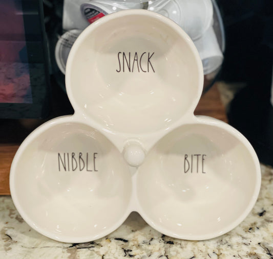 New Rae Dunn white ceramic 3 bowl snack tray