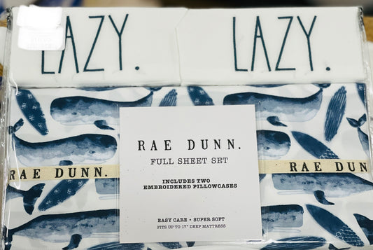 New Rae Dunn FULL size sheet set -whale print 100% polyester LAZY