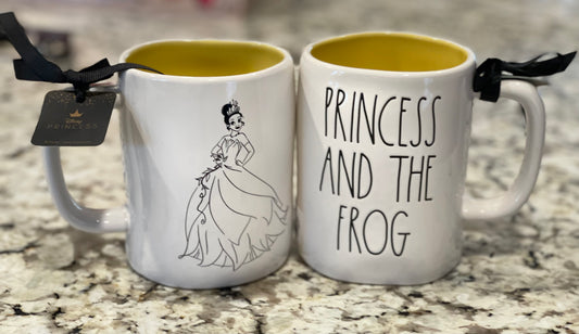 New Rae Dunn Disney Princess coffee mug PRINCESS & THE FROG-yellow interior