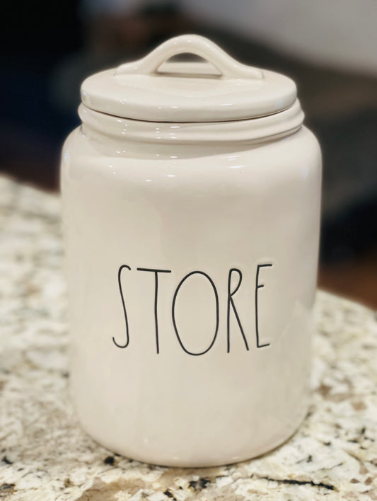 New Rae Dunn ceramic STORE 9” flat lid canister