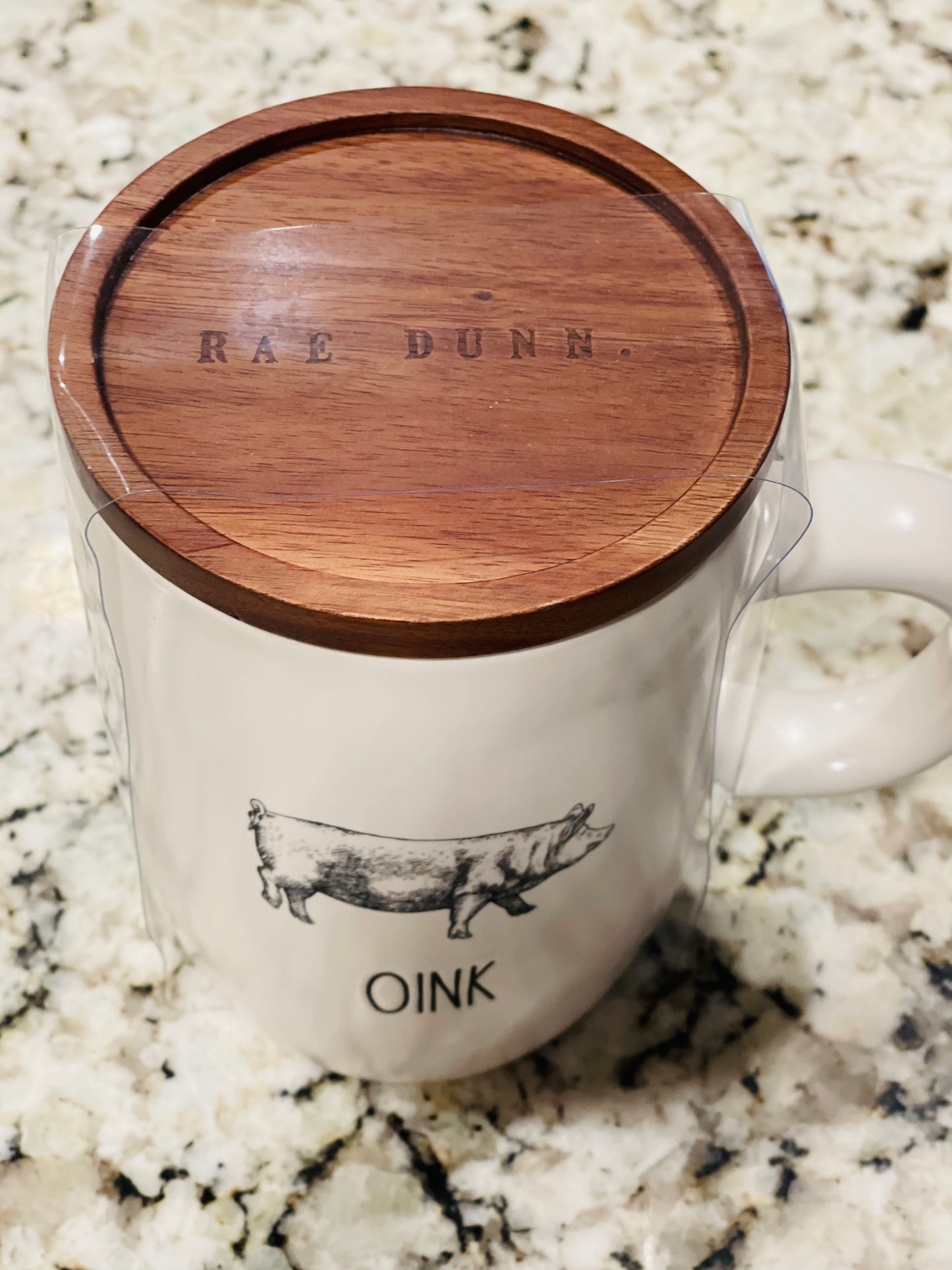 New Rae Dunn white ceramic Farm Line OINK pig coffee mug