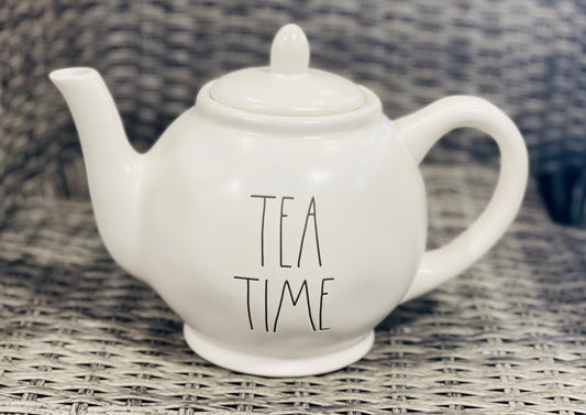 New Rae Dunn white matte ceramic TEA TIME new release 2023 teapot