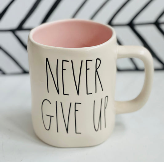 New Rae Dunn ceramic coffee mug- NEVER GIVE UP