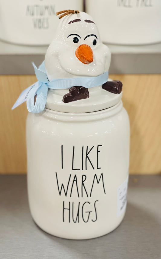 Rae Dunn ceramic Disney Frozen Olaf topper canister I LIKE WARM HUGS