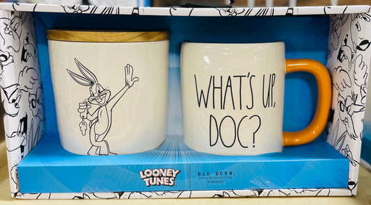 New Rae Dunn ceramic WHAT’S UP DOC mug & Bugs Bunny cellar set