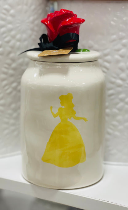 New Rae Dunn Disney Princess silhouette canister BELLE rose topped