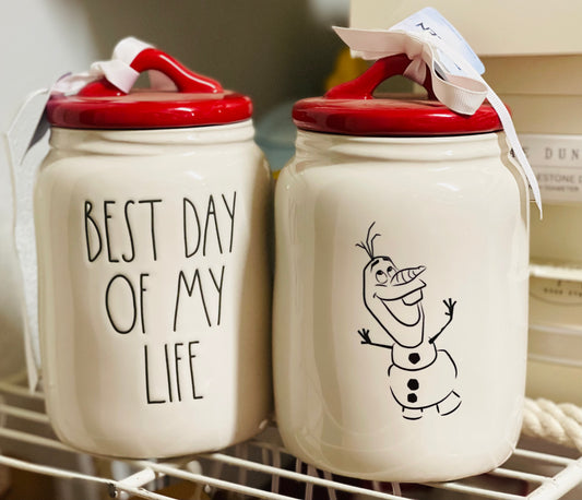 New Rae Dunn ceramic Disney Frozen Olaf canister-BEST DAY OF MY LIFE
