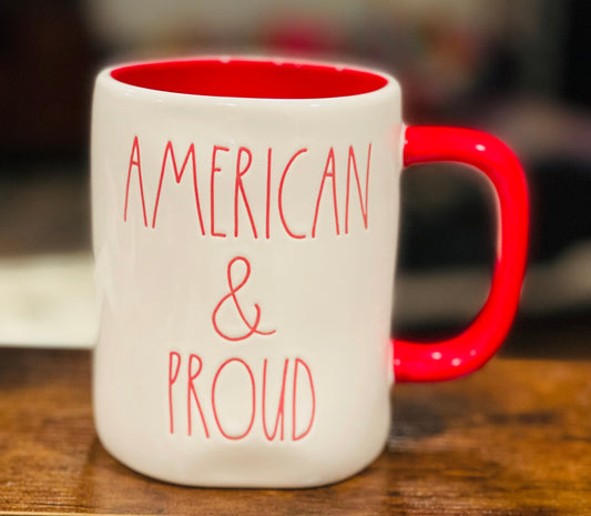 New Rae Dunn ceramic coffee mug Americana home decor AMERICAN & PROUD