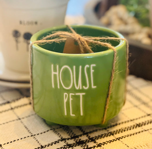 Rae Dunn ceramic green HOUSE PET planter