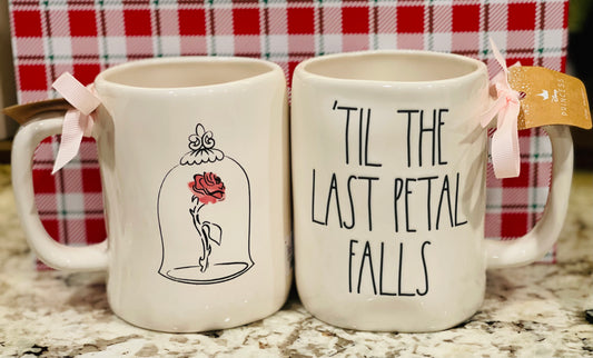 New Rae Dunn Disney Princess coffee mug TIL THE LAST PETAL FALLS Beauty & The Beast