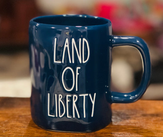 New Rae Dunn ceramic Americana coffee mug LAND OF LIBERTY