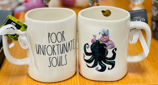 New Rae Dunn Halloween Disney Villan line ceramic coffee mug -POOR UNFORTUNATE SOULS