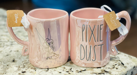 New Rae Dunn Pixar Disney Peter Pam pink iridescent PIXIE MAGIC wing handled coffee mug