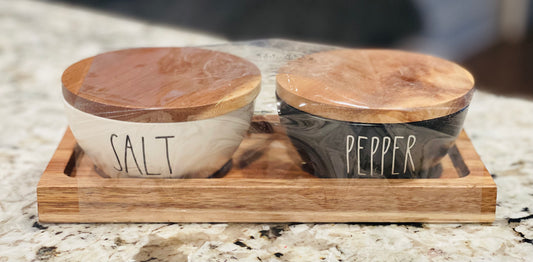 New Rae Dunn ceramic SALT and PEPPER bowl set