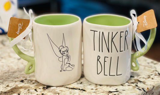 New Rae Dunn Pixar Disney Peter Pam white TINKER BELL wing handled coffee mug