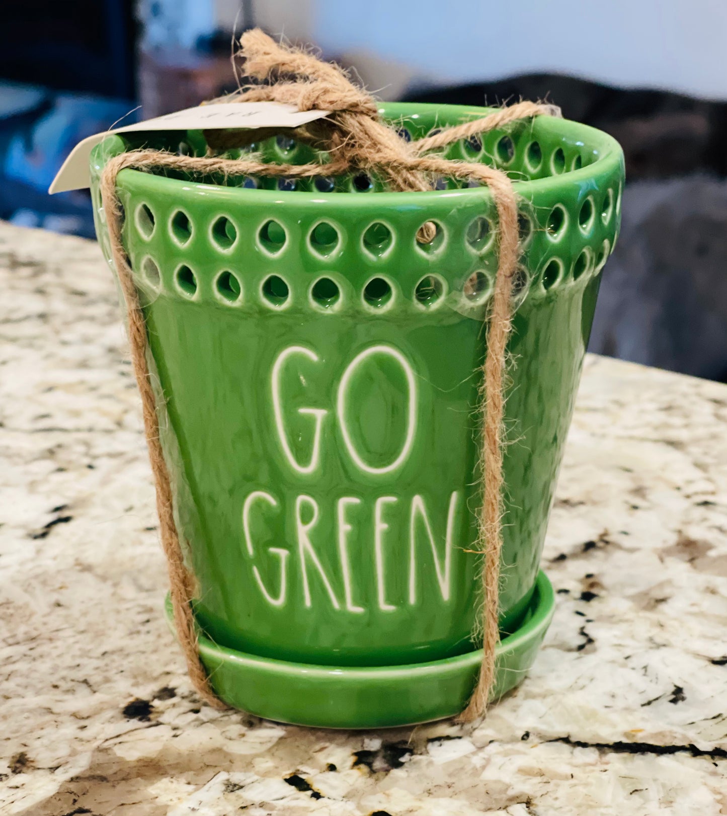 New Rae Dunn ceramic GO GREEN planter