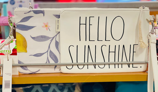 New Rae Dunn travel pouch/purse HELLO SUNSHINE wristlet 9x7